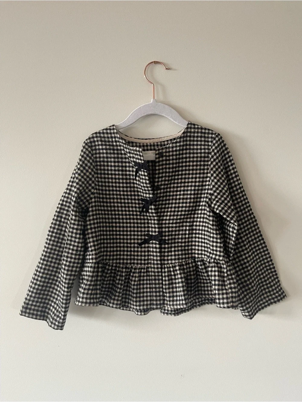 Zara Girls Black & White Gingham Peplum Jacket size 6